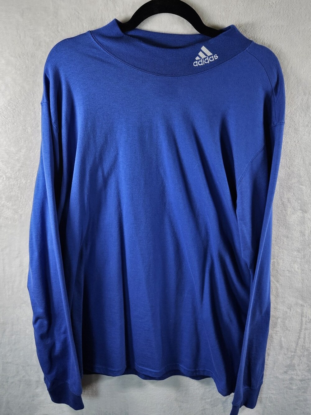 VTG Adidas Shirt Mens Large Blue Mock Neck Long Sleeve USA Made Embroidered Logo